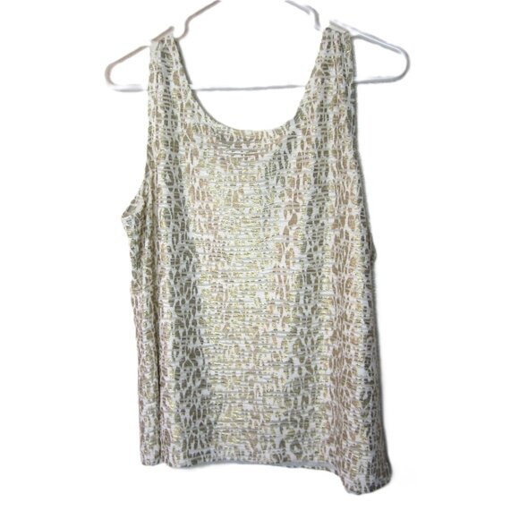 Chico’s Travelers Size 2 12 L M Gold Foil Metallic Burn Out Leopard Print Tank - Picture 10 of 11